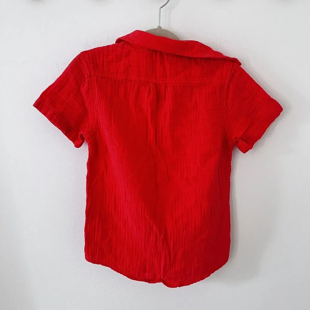 Cat & Jack Boys Button Up Light weight 100% Cotton Linen Style Red Shirt - XS - Picture 5 of 6